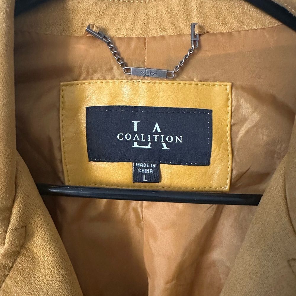 LA COALITION Vegan Leather And Suede Jacket. Mustard Yellow. Large - Picture 5 of 7
